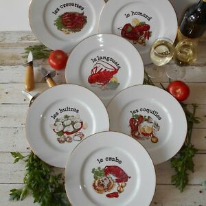 ̵ۥåʡĴƫĤΥե󥹤Υ⡼弧Υաɥץ졼ȡߥåɥ꡼ץ졼ȥåȡSix French Limoges Porcelain Seafood Plates. Mid Century Shellfish Plate Set.
