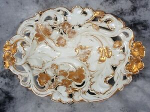 ̵ۥåʡĴƫƥɥĥޥ󥴡ɥ꡼־索ХǥåХåAntique German Rococo Meissen Gold Leaf Reticulated Porcelain Oval Dish Basket