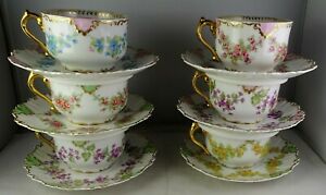 ̵ۥåʡĴƫ⡼ե󥹥ƥݡƥåץå6 Limoges France Antique Porcelain Tea Cup & Saucer Sets