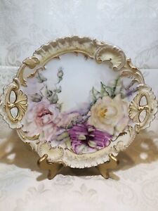 ̵ۥåʡĴƫ⡼奢ƥץ졼ȥԥ󥯤ΥХ顢ɥȥࡢƥ˥LIMOGES ANTIQUE HANDPAINTED CAKE PLATE PINK ROSES,GOLD TRIM,A.LANTERNIER,11 3/4