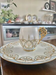 ̵ۥåʡĴƫ⡼ե󥹥奨ɡɡɡƥåץȥ쥻ޥ󥹡եLimoges France T&V Jeweled Raised Gold Tea Cup Saucer Turquoise Tr