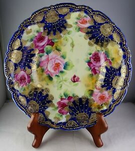 【送料無料】キッチン用品・食器・調理器具・陶器　日本コバルトヘビーゴールドラージローズ大アンティーク磁器サービングボウルNippon Cobalt &amp; Heavy Gold Large Roses Large Antique Porcelain Serving Bowl