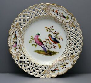 ̵ۥåʡĴƫƥޥ־ĻΥץ졼Antique Meissen 9-1/4 Hand Painted Reticulated Bird Plate