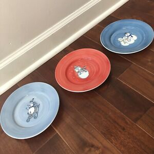 ̵ۥåʡĴƫǥХǥȥץ졼ߵ٤ߥåEddie Bauer Salad Dessert Plates Snowman Snowmen Winter Holiday 8 1/4 Lot of 3