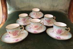 ̵ۥåʡĴƫƥ⡼女ҡåȥåץեAntique Limoges LS&S Coffee Set 6 Cups 6 Saucers 19th C France