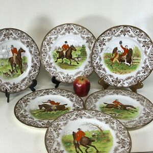 ̵ۥåʡĴƫåɥϥƥ󥰥ݡĸϥ饤ǥʡץ졼ȤΥ쥢åRare Set of 6 Wedgwood Hunting Sporting Dog Horse Rider Dinner Plates 10 5/8