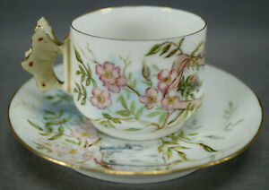 ̵ۥåʡĴƫ⡼ϥɥڥȥԥ󥯤ΥХĳϥɥƥåץGDM Limoges Hand Painted Pink Roses Landscapes Butterfly Handle Tea Cup & Saucer