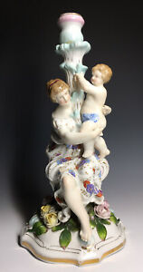 ̵ۥåʡĴƫƥޥǥۡǥ󥰥ּ֥ӥȥꥢīɥAntique Meissen Lady Holding Cherub Porcelain Floral Victorian 19th C. Candle