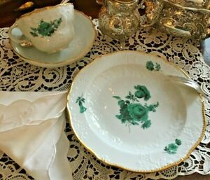 ̵ۥåʡĴƫޥƼ꡼ե뼧ƥåסǥȥץ졼Meissen Copper Green Floral Porcelain Tea Cup, Saucer and Dessert Plate