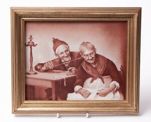 【送料無料】キッチン用品・食器・調理器具・陶器　エドモンド・ラジューニーの古いカップルのアンティーク・リモージュ手描き磁器Antique Limoges Hand Painted Porcelain Plaque of Old Couple by Edmond Lajouanie