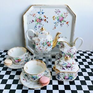 【送料無料】キッチン用品・食器・調理器具・陶器　世紀ヴューパリオールドパリ磁器の手は花のティーセットをエナメル化し、19th Century Vieux Paris Old Paris Porcelain Hand enameled floral tea set forTwo