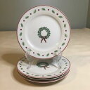 yzLb`piEHEE@[uCg`Cizf[z[T_v[gNX}X[Xz[MERRY BRITE CHINA HOLIDAY HOME 4 SALAD PLATES CHRISTMAS WREATH HOLLY@7 1/2