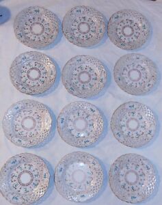 ̵ۥåʡĴƫɥ쥹ǥޥ־ǥȥ֥åɥץ졼ȥƥĤ12 Dresden Meissen Reticulated Dessert Bread Plates Lattice Gilded Blue Flowers