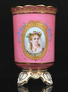 【送料無料】キッチン用品・食器・調理器具・陶器　アンティークコールポート花瓶ピンクポンパドール若い女の子の肖像画アンパサンドスタンプAntique Coalport Vase Pink Pompadour Young Girl Portrait Ampersand Stamp 1861