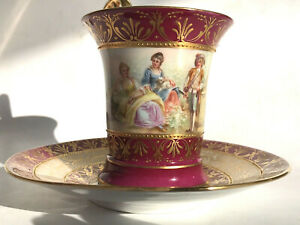 ̵ۥåʡĴƫƥޥɥ쥹ǥʤ줿ϥե륫åץ夲ޤAntique c.1890 Meissen Dresden Lamm Encrusted Gold Raised HP Figural Cup Saucer