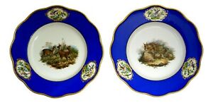 ̵ۥåʡĴƫƥޥ󼧴ջʥǥʡץ졼ȼưʪ2 Antique Meissen Porcelain Hand Painted Scenic Dinner Plates Deer Donkey Animal