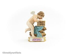 ̵ۥåʡĴƫƥޥ󼧴ץåƥåȡե奢κAntique 19th C. Meissen Porcelain Putti Motto Figurine Je les captive Cherub