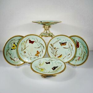 【送料無料】キッチン用品・食器・調理器具・陶器　アンティークウスター部分のデザートサービス蝶パタ..