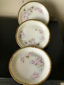 ̵ۥåʡĴƫ󡦥ץåȥ⡼ե󥹥ץ졼ȥԥ󥯤ΥХHand Painted -Jean Pouyat (J.P.L) Limoges France 3 Plates-Pink Roses