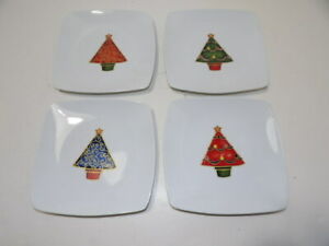 フロイド 【送料無料】キッチン用品・食器・調理器具・陶器　フィッツフロイドグルメクリスマスツリーサラダデザートスクエアプレートセットFitz &amp; Floyd Gourmet O' Christmas Tree Salad/Dessert Square Plates Set of 4