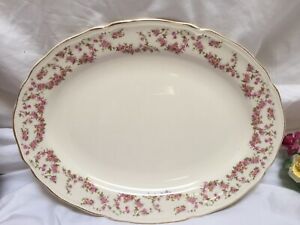 ̵ۥåʡĴƫơɥΥ륺㥤ʥԥ󥯥֥饤Х륵ӥץåVintage Edwin M. Knowles China Pink Bridal Rose Lg. Oval Servin platter USA 46-