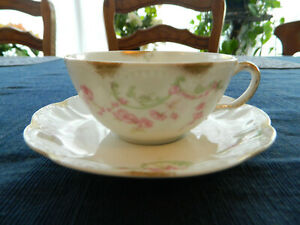 ̵ۥåʡĴƫϥӥɡ⡼塦ƥåץԥ󥯡ɡɡHaviland Limoges Tea Cup & Saucer Pink Roses & Gold Daubs