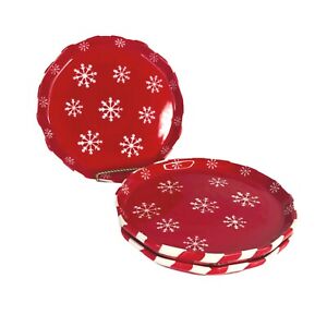 ̵ۥåʡĴƫ饹Ρե졼ץ졼֤ΥǥȥꥹޥˤͶ3 Temptation by Tara Snowflake Plates 8 Red & White Salad Dessert Christmas