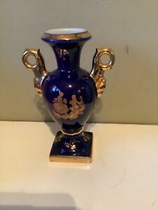 ̵ۥåʡĴƫ⡼奫ƥե󥹥Хȼӥ⿧ĥϥɥLIMOGES CASTEL FRANCE COBALT Porcelain Vase Urn gilded Twin Handle