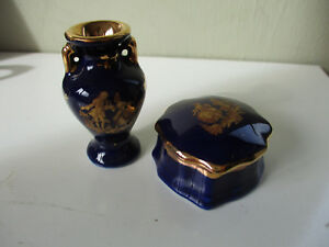 ̵ۥåʡĴƫ⡼奫ƥե󥹥ХȼȢߥ˥奢LIMOGES CASTEL FRANCE COBALT Porcelain Trinket Box Miniature Vase