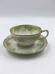 ̵ۥåʡĴƫƥ꡼եƥåץåȥեɥϥӥɥ⡼եAntique Green Floral tea cup saucer set CH Field Haviland Limoges GDA Franc