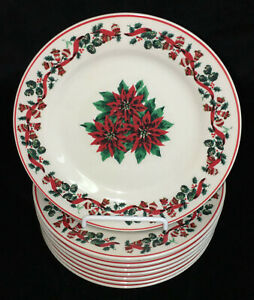 【送料無料】キッチン用品・食器・調理器具・陶器　ロレーヌのクラシックポインセチアサラダプレート8 Lorraine's Classic *POINSETTIA 7 1/2 SALAD PLATES*(3)