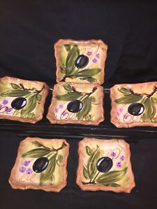 楽天hokushin【送料無料】キッチン用品・食器・調理器具・陶器　卓上無制限オリーブ手描きタパスプレートのセット新年セールTabletops Unlimited Olives Hand Painted Tapas Plates - Set Of 6 - New Year Sale!
