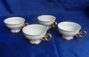 ̵ۥåʡĴƫơϥåӥץեåȥåץۥ磻ȥɥȥϥɥVintage Hutschenreuther Sylvia Shape 4 Footed Cups - White w/ Gold Trim &