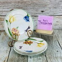 【送料無料】キッチン用品・食器・調理器具・陶器 エポックサマーメドウトンボバタフライフローラルホタテサラダプレートセットEpoch SUMMER MEADOW Dragonfly Butterfly Floral Scalloped Salad Plates Set of 4