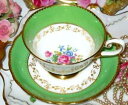 【送料無料】キッチン用品 食器 調理器具 陶器 金と花のバラピンクティーカップソーサーとのツカンヴィンテージライムグリーンTUSCAN vintage LIME GREEN with GOLD and FLOWERS ROSES PINK Tea Cup Saucer