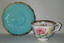 【送料無料】キッチン用品 食器 調理器具 陶器 Vintage Wild Rose Turquoise Gold Aynsley Footed Tea Cup Saucer C2662/28 England