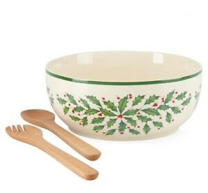 ̵ۥåʡĴƫСդΥåۥǡܥLenox HOLIDAY Salad Bowl with Wooden Servers ~ 853767 ~ NIB