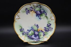 ̵ۥåʡĴƫ󥲥٥륯⡼奵󥱥Хåȥɥåץץ졼A Klingenberg AK Limoges HP Signed S Ken Violets & Gold Scalloped 7 1/2 Plate