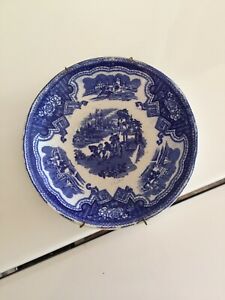 キッチン用品・食器・調理器具・陶器　レアトランスファーウェアプレートアダムスダマスカスパターンRare TRANSFERWARE PLATE Adams &amp; Co. 1830s DAMASCUS Pattern 5 3/4”