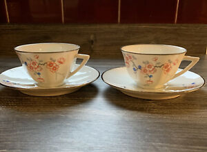 【送料無料】キッチン用品・食器・調理器具・陶器　ヴィンテージリモージュジャンボイヤーセットオブティーカップソーサーアールデコVintage Limoges Jean Boyer Set Of 2 Teacup & Saucers Art Deco