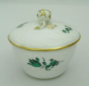 ̵ۥåʡĴƫޥǯΥ奬ܥ본꡼ե륨ܥǥ󥨥MEISSEN 1930's SUGAR BOWL W/ LID - GREEN FLORAL w/ EMBOSSED DESIGN - EXCELLENT