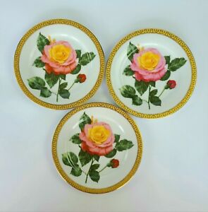 【送料無料】キッチン用品 食器 調理器具 陶器 ヴィンテージゴールドビュッフェロイヤルギャラリーピンクイエローローズセットサラダプレートVintage Gold Buffet Royal Gallery- Pink/Yellow Rose-Set of 3 - Salad Plates