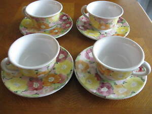 【送料無料】キッチン用品・食器・調理器具・陶器　つのフランステラコッタタパスカップソーサーフローラルズのセットSet of 4 POUR BIOT France Terracotta Tapas Cups & Saucers Florals