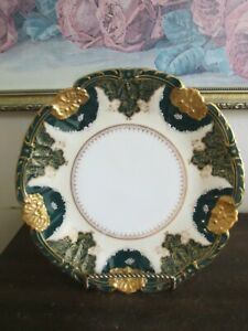 ̵ۥåʡĴƫƥ⡼ե󥹼ӥͥåȥץ졼ȥإӡɥ꡼Antique Limoges France Hand Painted Cabinet Plate Heavy Gold Green 9