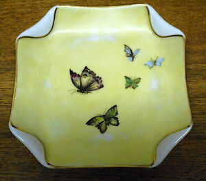 【送料無料】キッチン用品・食器・調理器具・陶器　アンティーク磁器プレート手描き蝶ハビランド・リモージュAntique Porcelain Plate - Hand Painted Butterflies - Haviland Limoges - 6 7/8