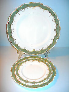 ̵ۥåʡĴƫ?롦ɥȥ󡦥եơ̥֥ץ졼ȥۥ磻ȥ꡼ȥɥȥ~ BEAUTIFUL 3 PC. ROYAL DOULTON FONTAINEBLEAU PLATES WHITE GREEN AND GOLD TR