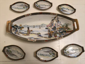 【送料無料】キッチン用品・食器・調理器具・陶器　見事なアンティーク日本手塗装セロリ皿プラッターソ..