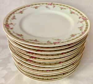 ̵ۥåʡĴƫ٥ʥɡ⡼奵ץ졼ȡåԥ󥯤ΥХ顢꡼󥢥11 B&Co BERNARDAUD LIMOGES 7 1/4 SALAD PLATES, SWAGS, PINK ROSES, GREEN ACCE