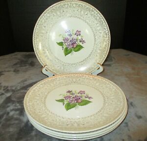 【送料無料】キッチン用品・食器・調理器具・陶器　スプリング・スミレミツ・カニンガムピケットハンド装飾ゴールドスワールディナープレートSPRING VIOLETS CUNNINGHAM & PICKETT HAND DECORATED GOLD SWIRLS 5 DINNER PLAT(3)