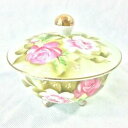 【送料無料】キッチン用品・食器・調理器具・陶器 レフトンチャイナグリーンヘリテージキャベツローズラウンドキャンディボックス蓋足LEFTON CHINA GREE...